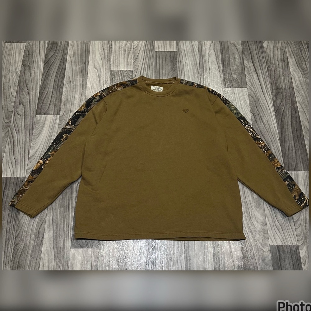 SIZE XL MENS VINTAGE CABELA’S OLIVE CAMO FLEECE SECLUSION 3D SWEATSHIRT